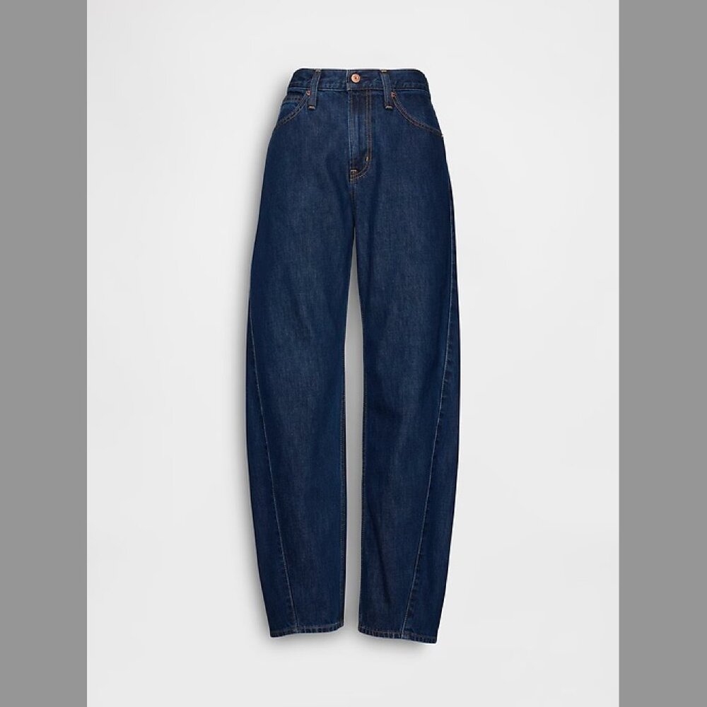 Gap High Rise Barrel Jeans Dark Rinse